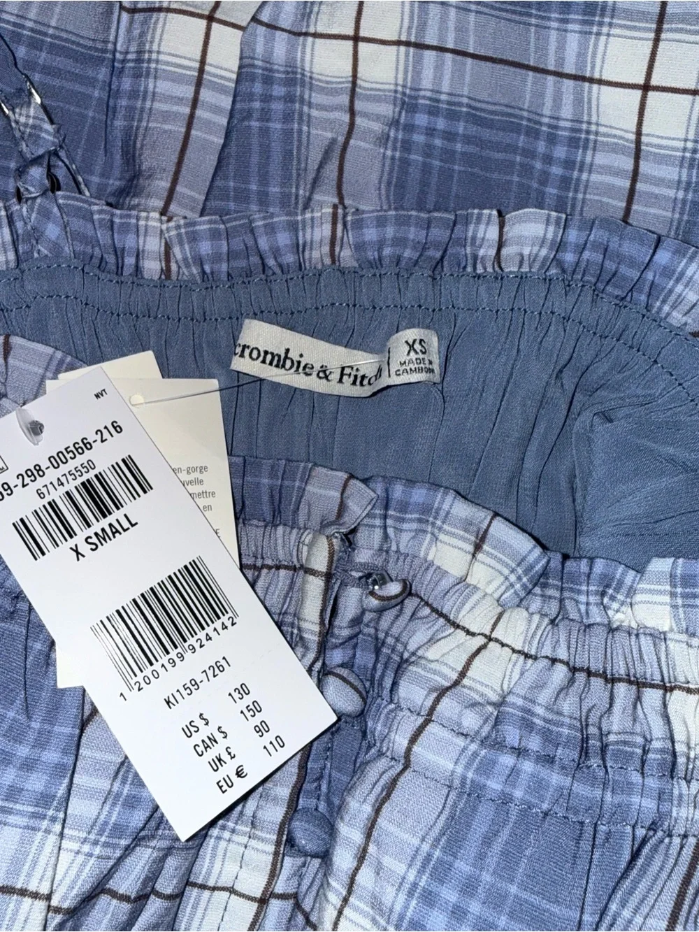 Abercrombie & Fitch Light Blue Plaid Smocked Maxi Dress
